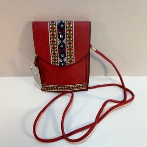 Moda West Red Embroidered Crossbody Phone Bag Mirror Detail Style M196 NEW